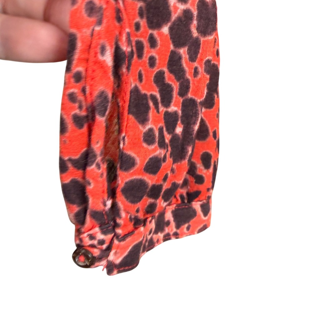 Xirena Scarlet Blouse Women Size M Red Black Animal Print Cotton Ruffle Office - Picture 4 of 8